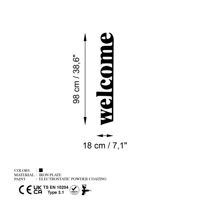 Wallity Welcome-5 Escultura de pared de metal negra